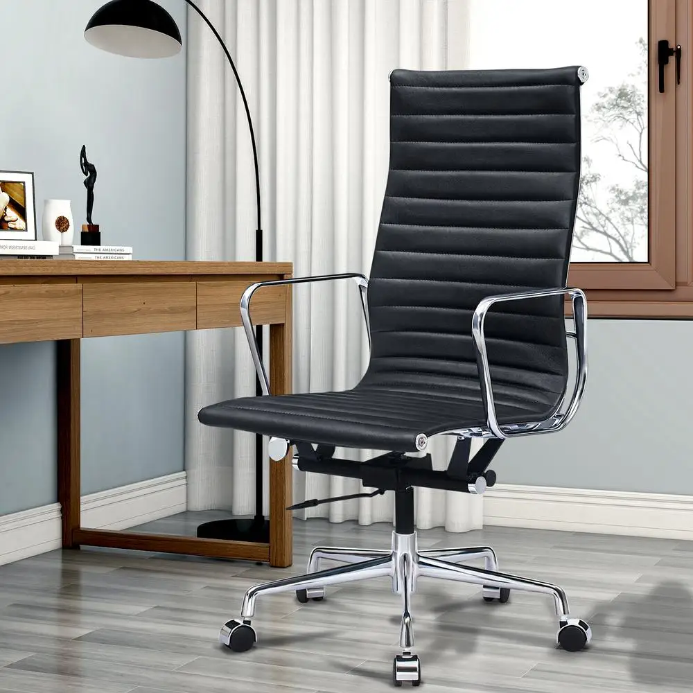 [Flash Sale] офисное кресло из натуральной кожи в скандинавском стиле, удобное вращающееся компьютерное кресло с алюминиевой основой [искусственное]