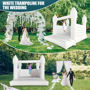 13ft PVC Commercial Grade White Bounce House  Jumping Wedding  Bouncy Castle For Birthday Party In Backyard With Air Blower 6