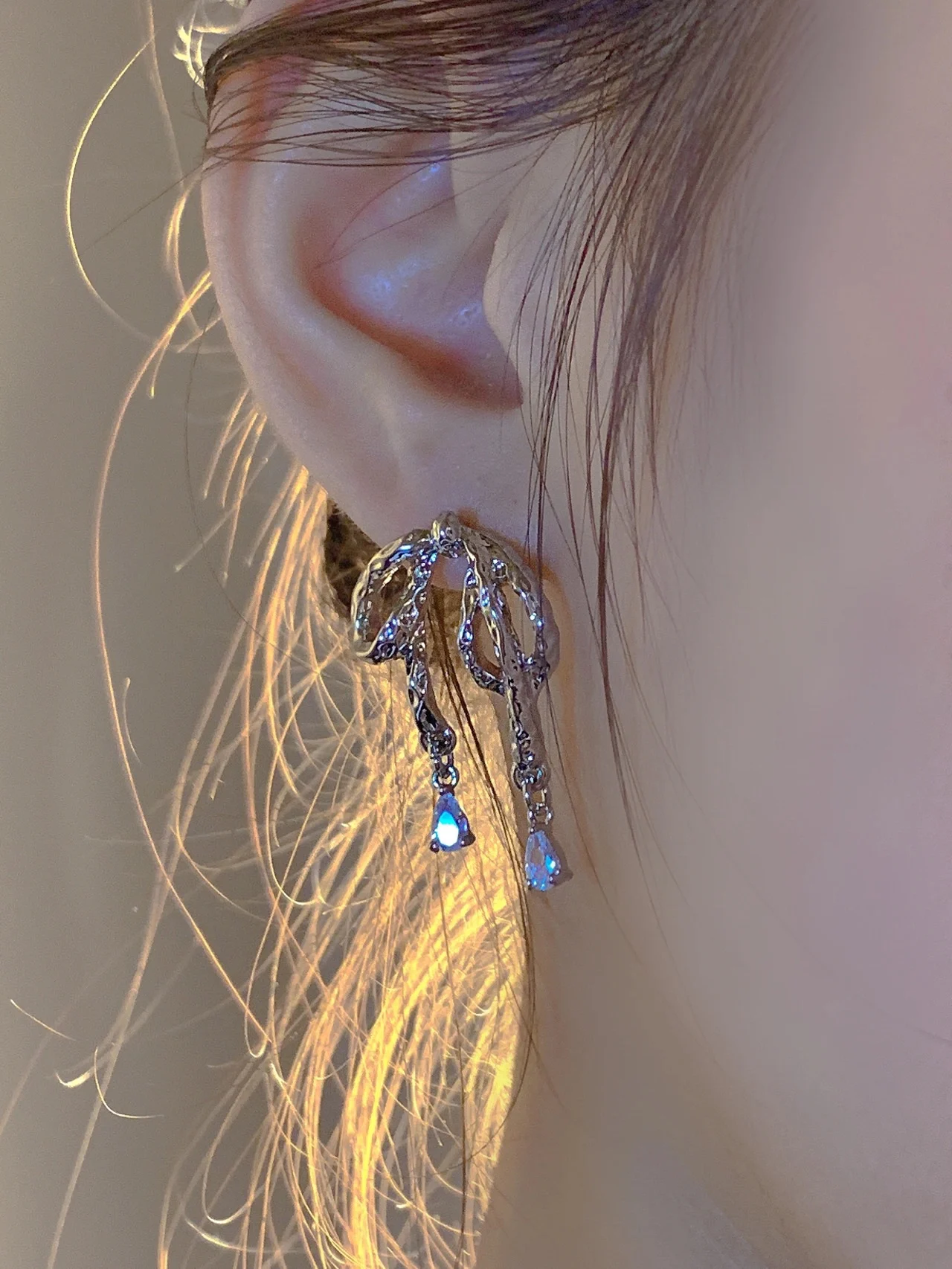 So.fine Jewelry Hot sale Liquid bow star Tassel Earrings Silver minority design temperament Chic style