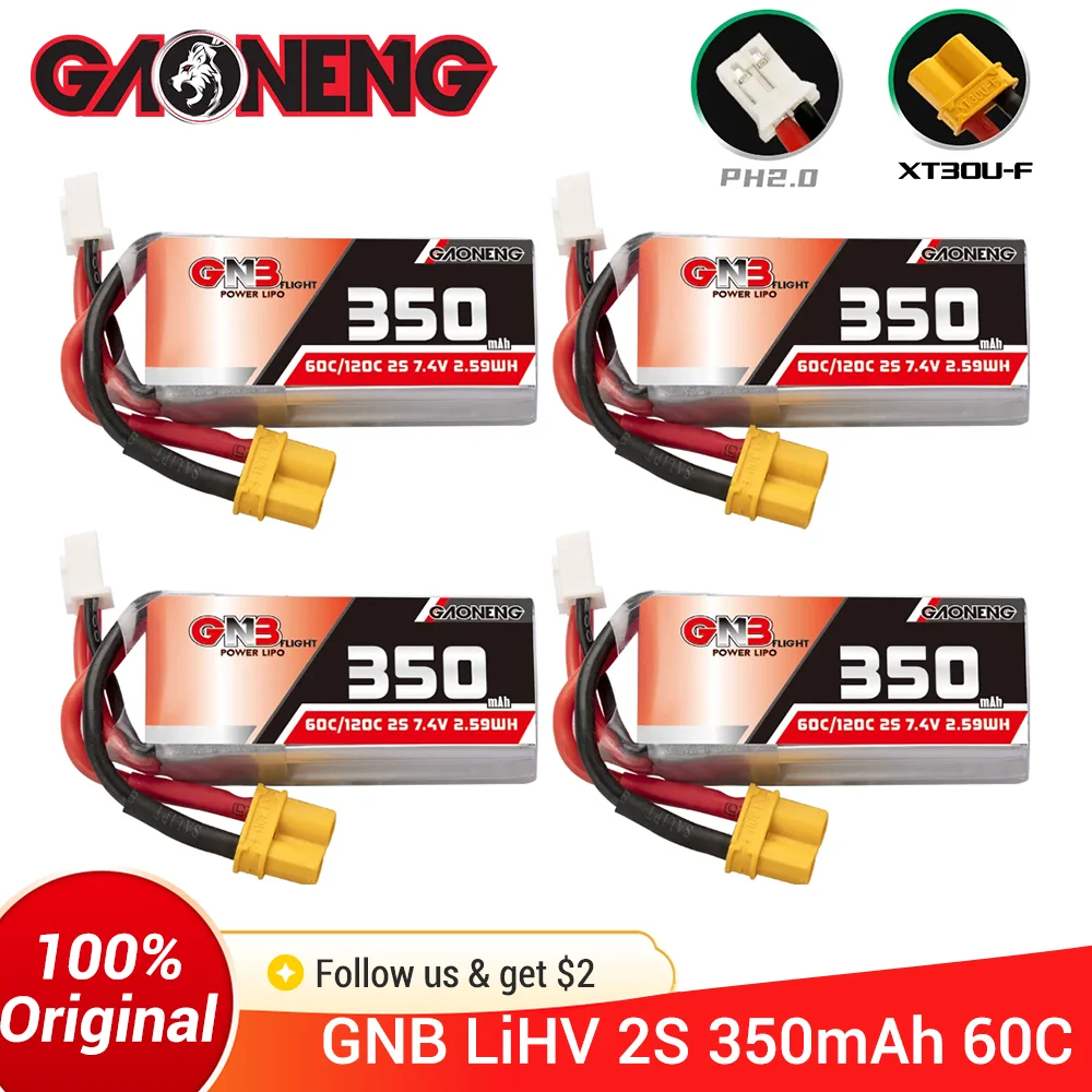 Batteries Lipo 350mAh 2S pour Drone FPV Micro - Lot de 1 à 6