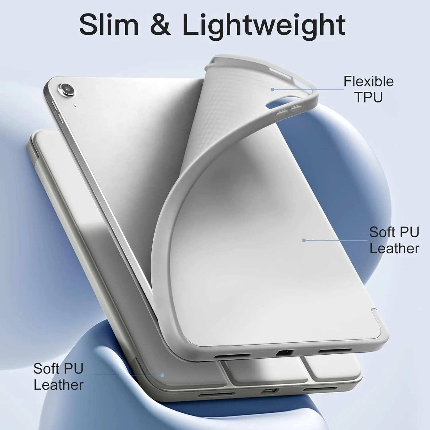 Trifold Stand Smart Case with Pencil Holder and Soft Back, Auto Sleep/Wake Feature