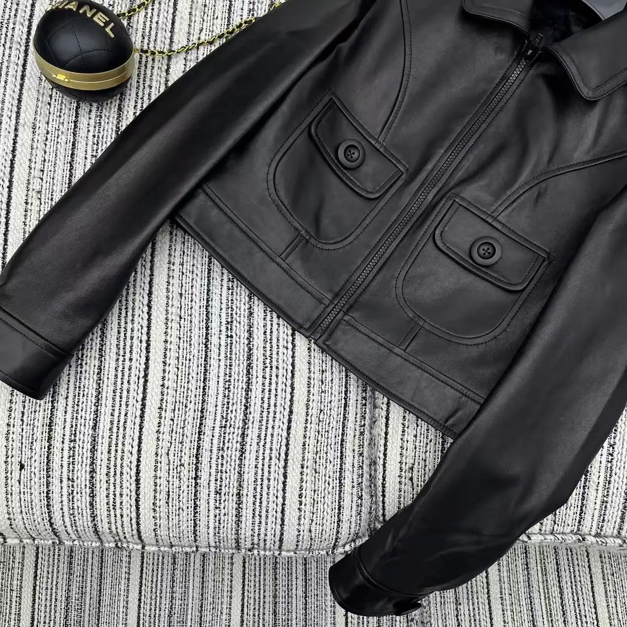 Women's Black Sheepskin Leather Motorcycle Jacket