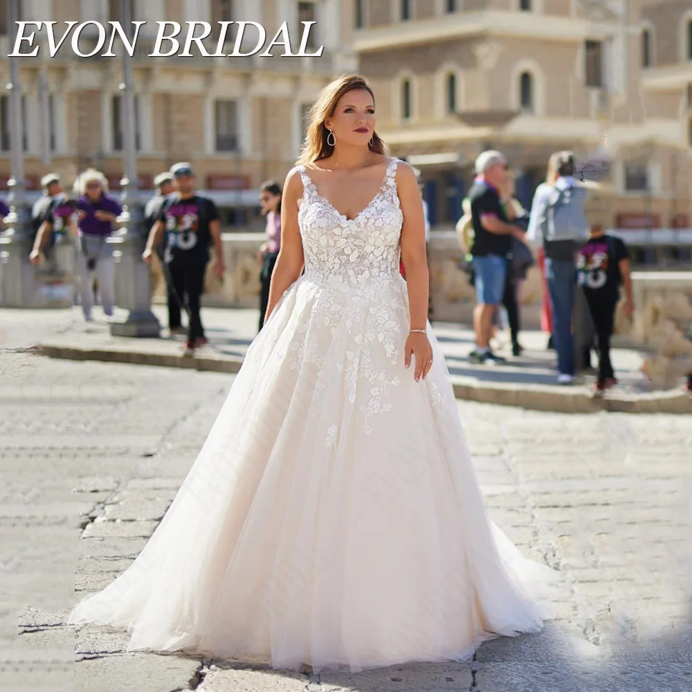 

EVON BRIDAL Exquiaite Sleeveless Wedding Dress Plus Size Backless Applique V-Neck Bridal Gown Vestidos De Novia Custom Made