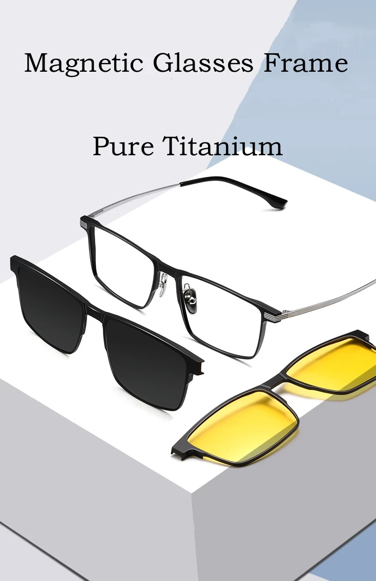 YIMARUIILI Mode Hohe Qualität Platz Reinem Titan Magnetische Clip Auf Gläser Optische Verordnung Große Brillen Rahmen Männer 9905 – Detail 3