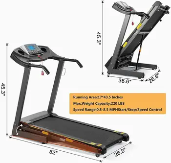 Treadmill with Auto Incline Folding Electric Running Machine 17'' Electric Treadmills 2.5HP/8.5MPH with 15 Training Programs 5
