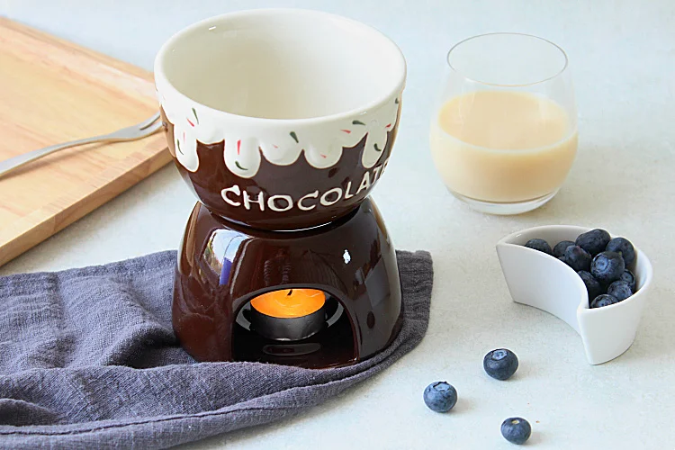 Description Picture 2 of itemDetachable Fondue Maker Set Ceramic Melting Pot Hot Pot for Chocolate Sauces Caramel Cheese Ice Cream With Candle Warmer Pot