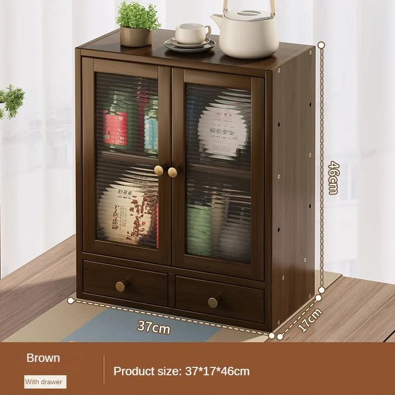 Bamboo Storage Cabinet With Adjustable Shelves Plastic Doors Small Space Organizer for Living Room Bedroom Kitchen