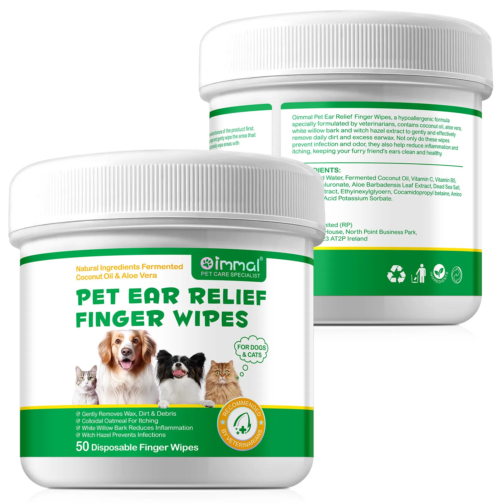Pet Ear Relief Finger Wipes Natural Ingredients Fermented Coconut Oil and Aloe Vera for Dogs Cats Support Health Clean Pets Ears