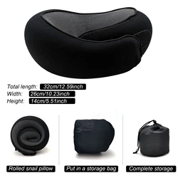 Memory Foam U-Shaped Travel Pillow - Snail Style Adjustable Neck Support for Enhanced Comfort (Black)