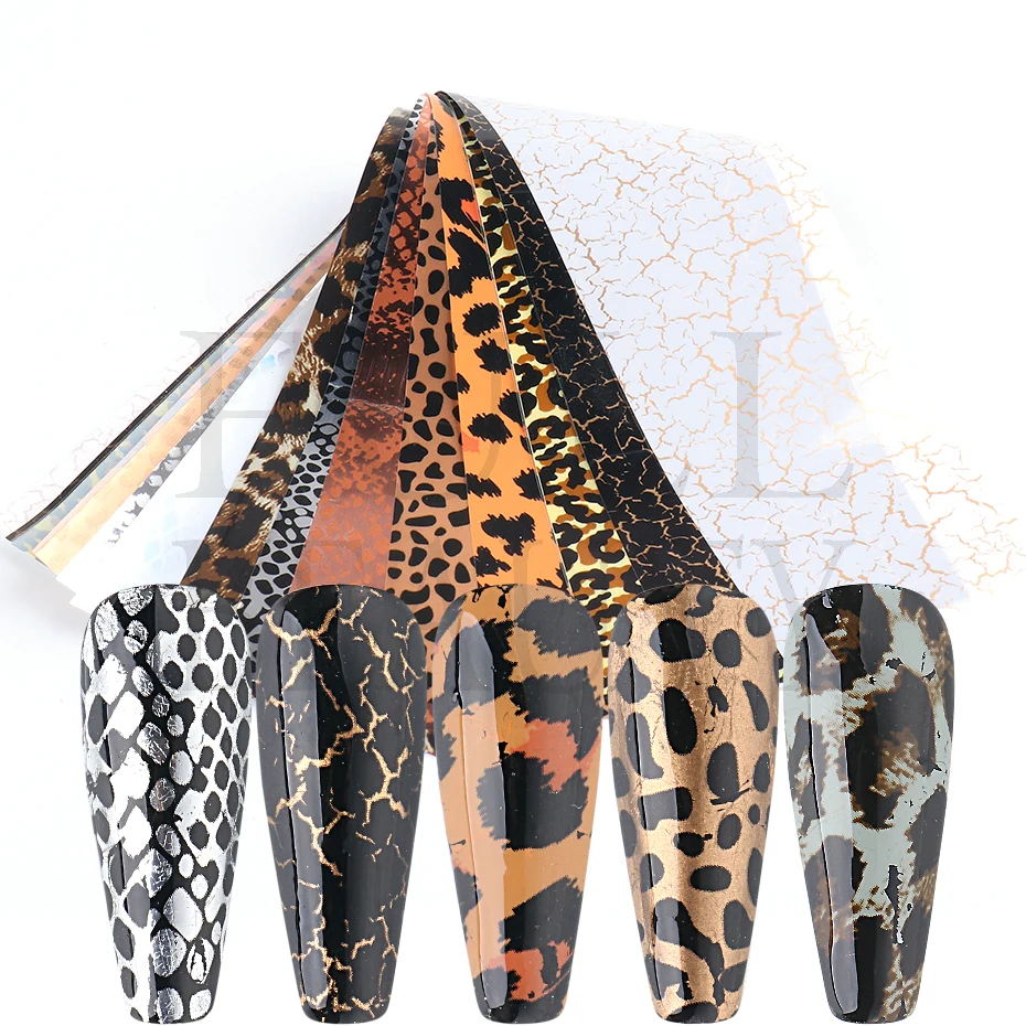 

10pcs Leopard Nail Foil Animal Stickers Snake Print Design Transfer Slider Starry Sky Paper DIY Manicure Decorations Wrap NL2023