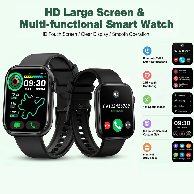 1.85 Inch Full Touch Screen Smart Watch Men Women Bluetooth Call IP67 Waterproof Outdoor Sport Fitness Tracker Heart Smartwatch 1