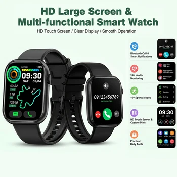 1.85 Inch Full Touch Screen Smart Watch Men Women Bluetooth Call IP67 Waterproof Outdoor Sport Fitness Tracker Heart Smartwatch 1