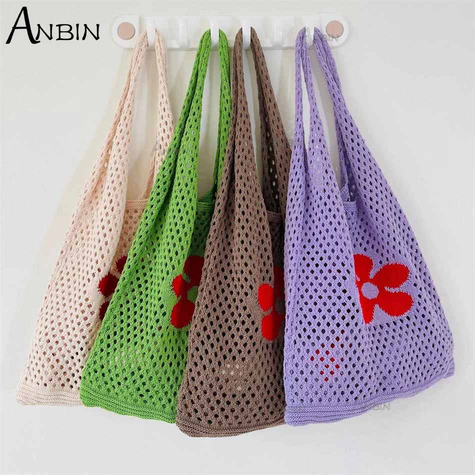 

Women's Floral Graphic Crochet Bag Knitting Wool Hollow Out Handbag Large Capacity Summer Beach Shoulder Crossbody Shopper Tote