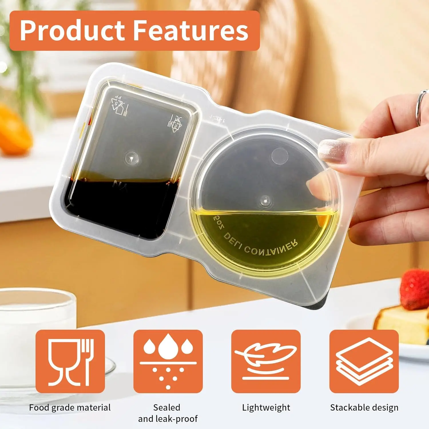 Double Compartment Condiment Container Reusable Snack Containers with Lids Sauce Containers for Snack Pack Used For Take-out
