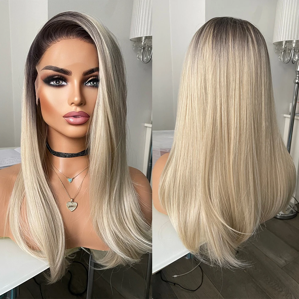 Ombre Blonde Lace Wig Sun Kissed Blonde Pre-Plucked Hairline Free Part 13x3 Swiss Lace Front Wig Heat Resistant Synthetic Wig lace frontal wig synthetic blend wigs