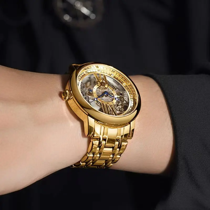 Fashion Skeleton Watch Top Brand Luxury Men's Steampunk Transparent Hollow Automatic Watch Relogio Masculino