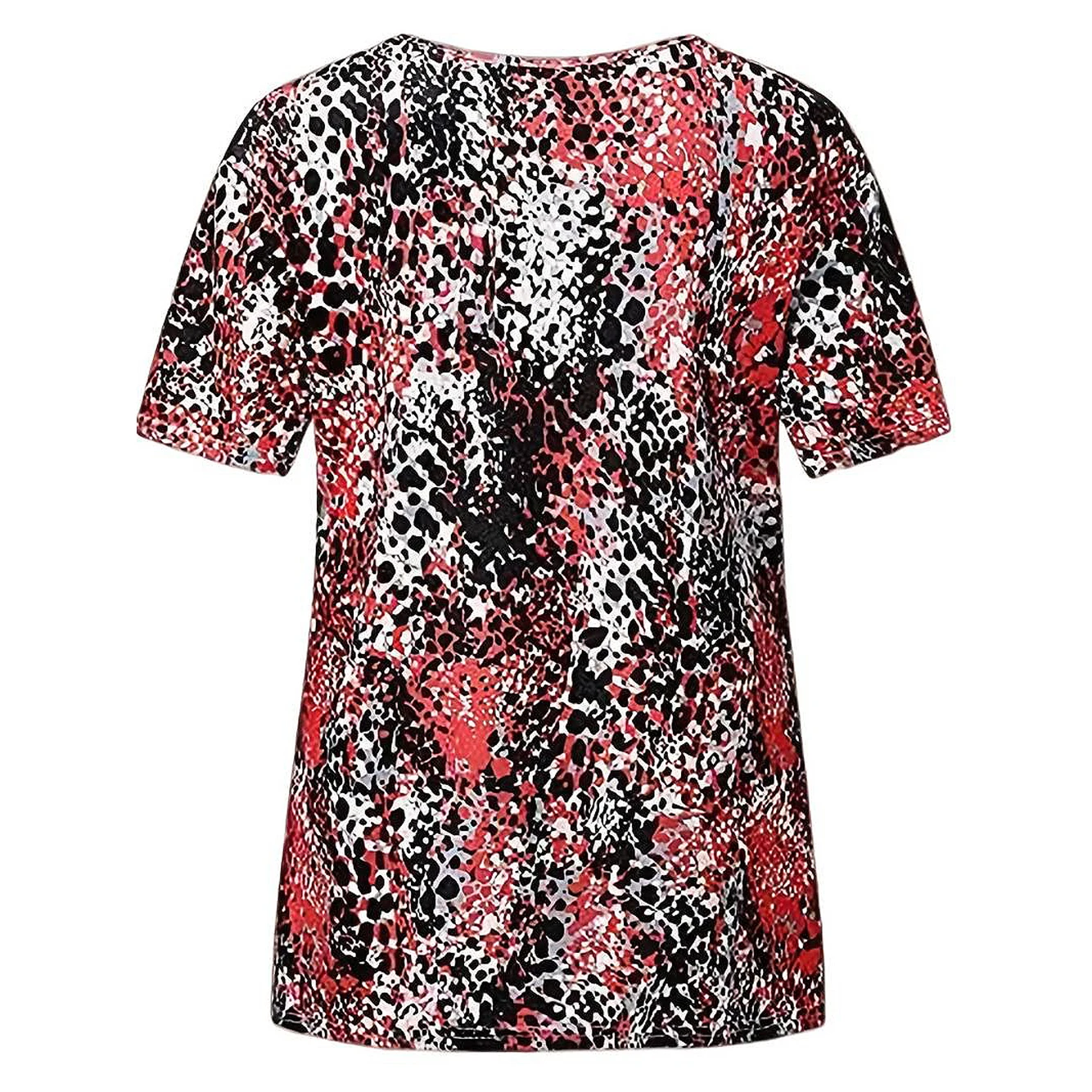 2023 summer fashionable blouse digital print leopard print blouse chest pleated V neck short sleeve casual T-shirt women