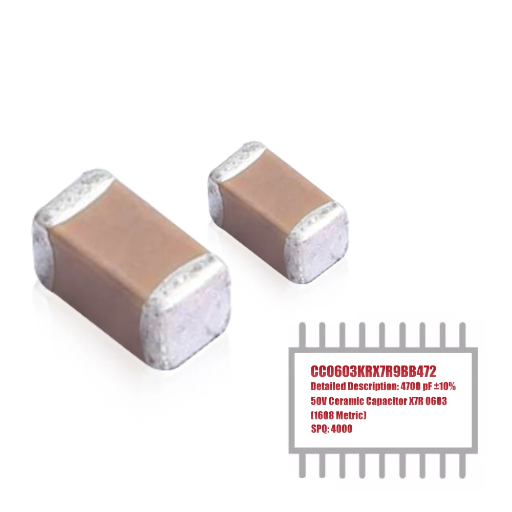 MY GROUP 4000PCS CC0603KRX7R9BB472 4700 pF ±10% 50V Ceramic Capacitor X7R 0603 (1608 Metric) in Stock