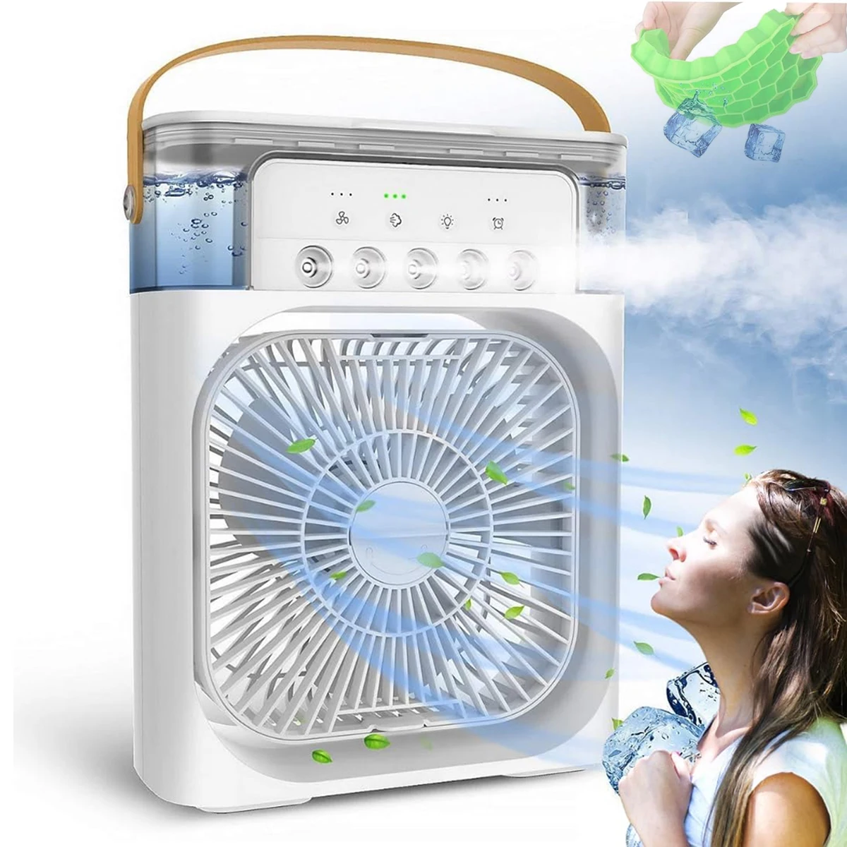 Mini ventilador elétrico para umidificação do ar doméstico silencioso, portátil, de mesa, resfriador de ar USB com cubo de gelo