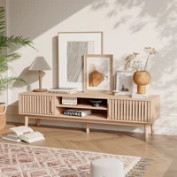 Тумба под ТВ, столик под телевизор с 2 дверцами, низкая тумба под телевизор с открытым местом для хранения вещей, длина 150 см, полка под телевизор для телевизоров до 65 дюймов, для гостиной, спальни, оригинальный цвет дерева — изображение 6