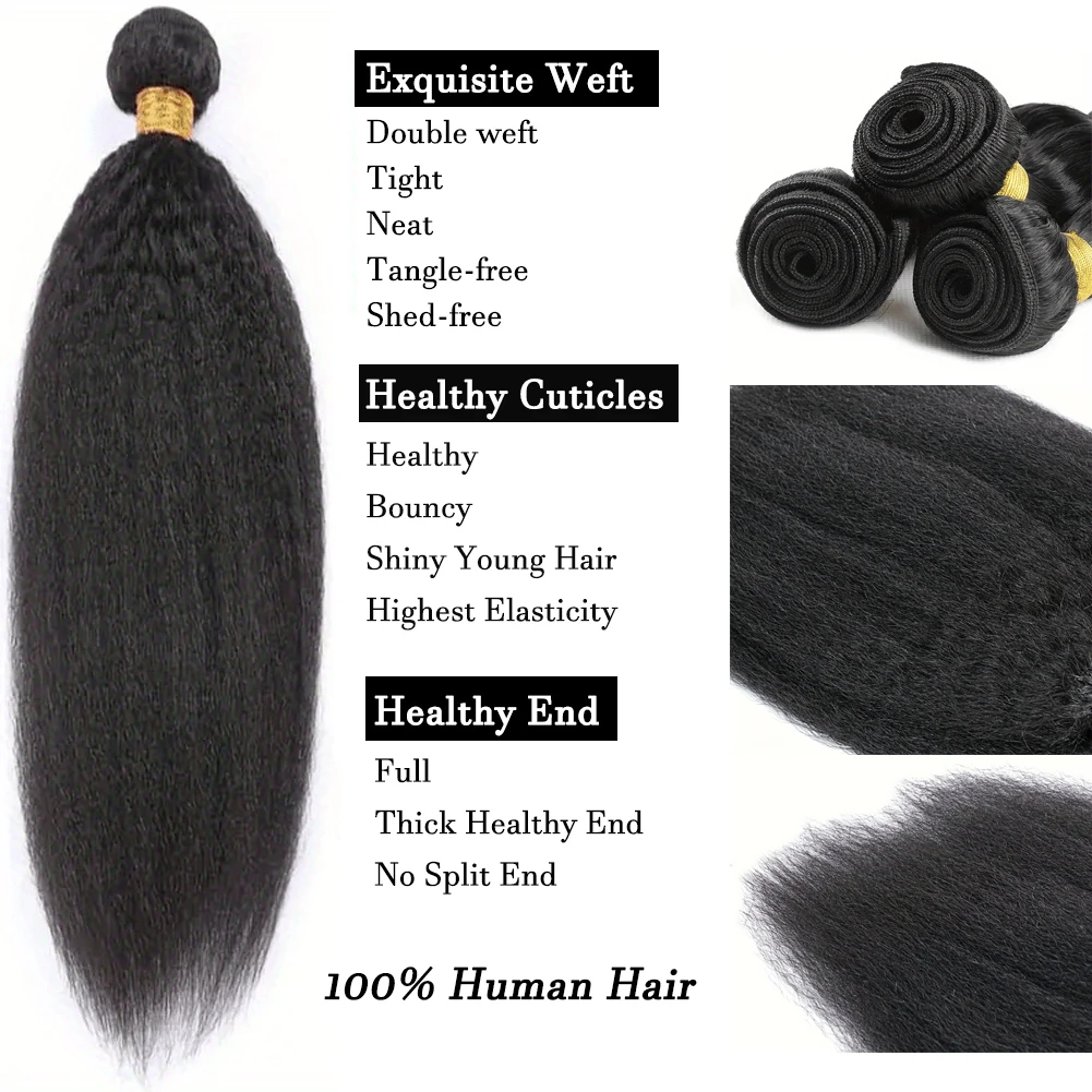 Kinky Straight Human Hair Bundles With 4x4 Lace Closure 12A Brazilian 100% Human Hair 13x4 13x6 Lace Frontal Only For Women 2