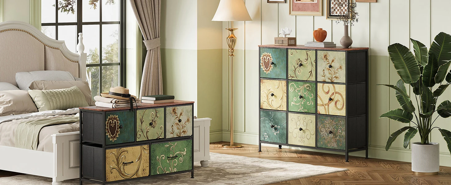 Kommode aus Stoff Schrank mit 9 Schubladen, Aufbewahrungsschrank, Sideboard Organizer, Schlafzimmer-Kommode, für Wohnzimmer, Flur, Schlafzimmer, 100 x 30 x 86.5 cm – Detail 1