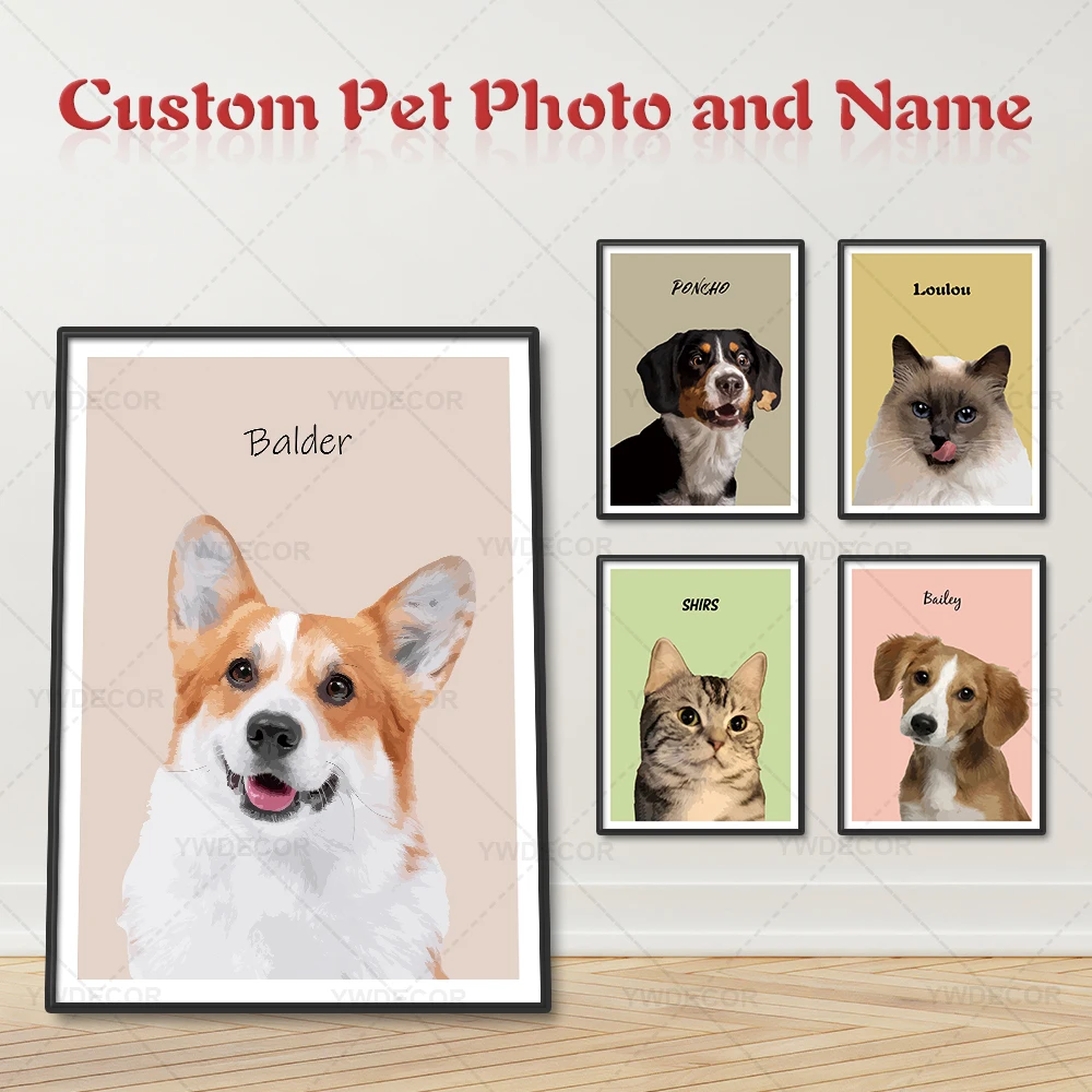 

Custom Pet Portrait Personalised Poster Dog Cat Name Wall Art Canvas Painting Print Nordic for room Decor Gift