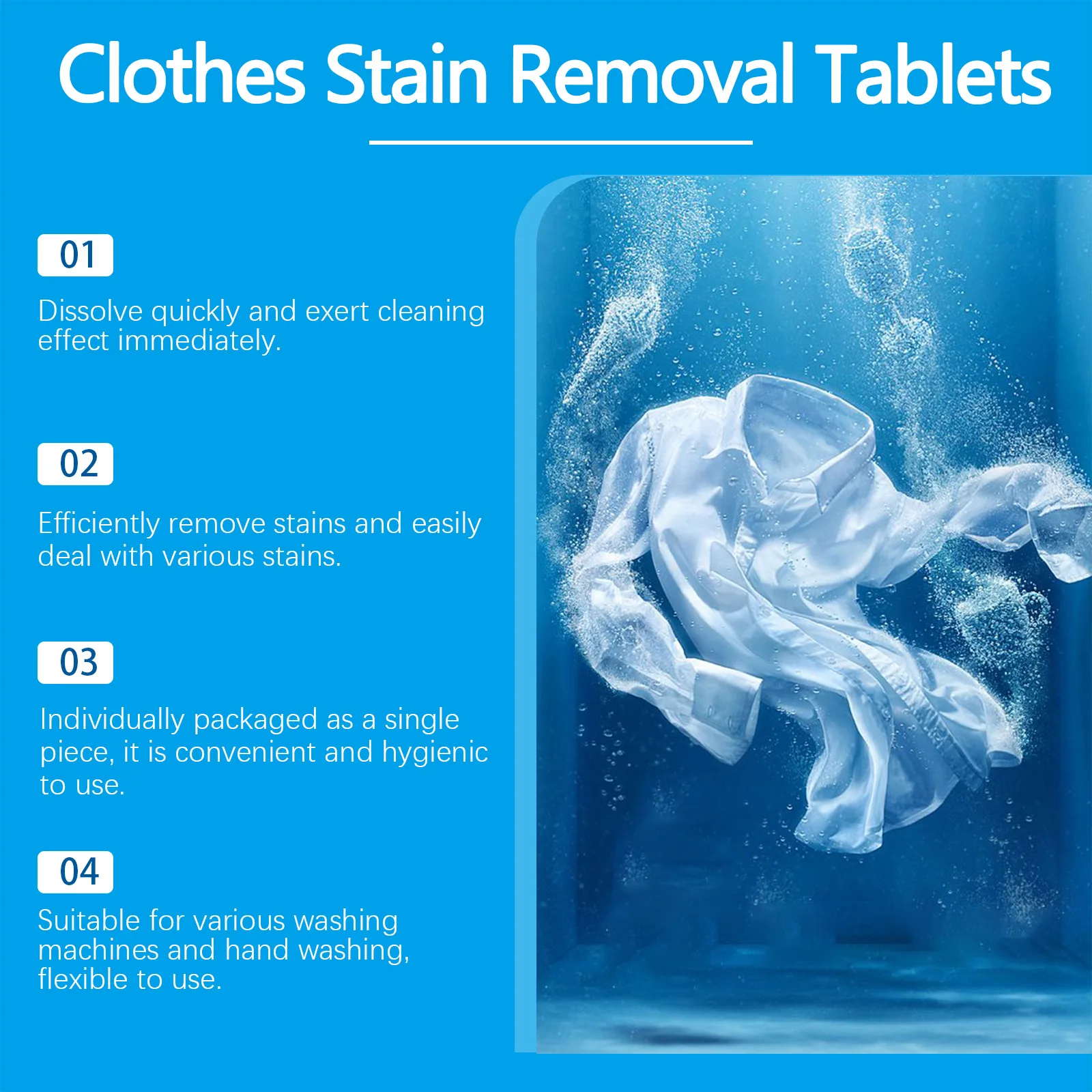 Jue-Fish 12pcs Fabric Stain Removal Tablets Stubborn Dirt Oil Clean Bleach Clothes Decontamination Clothing Cleaning Tablets