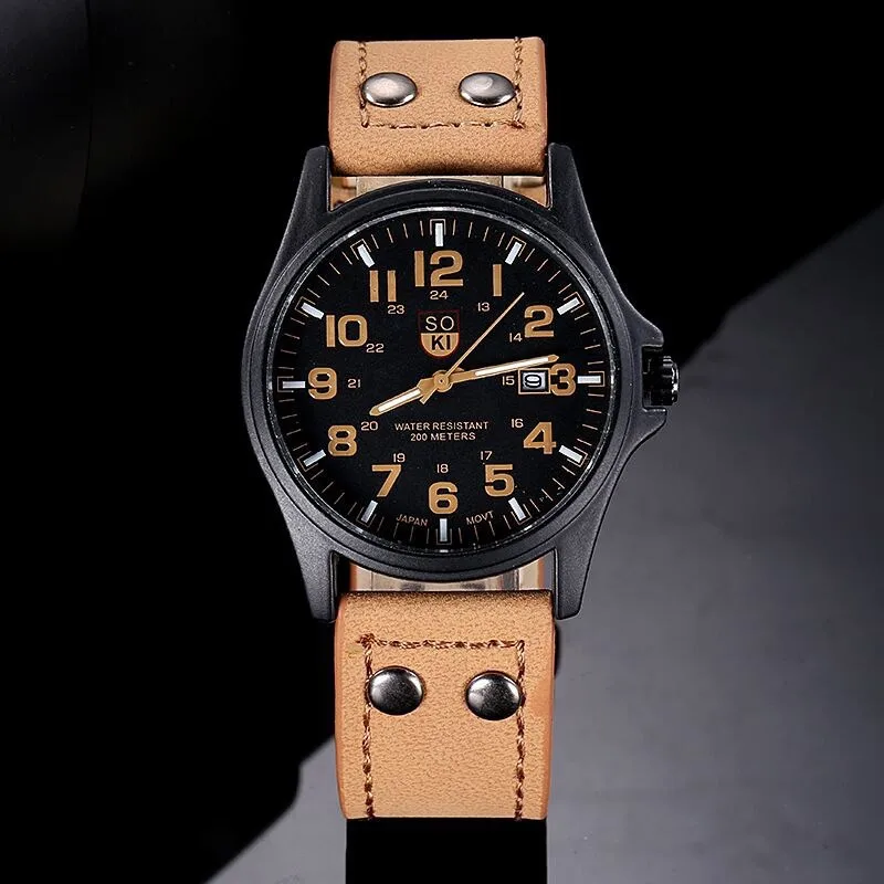 Men Sports Casual Wristwatch QuartzLeather Strap Watches Masculino Relogio Fashion Male Calendar Clock Out-door Reloj Hombre 3