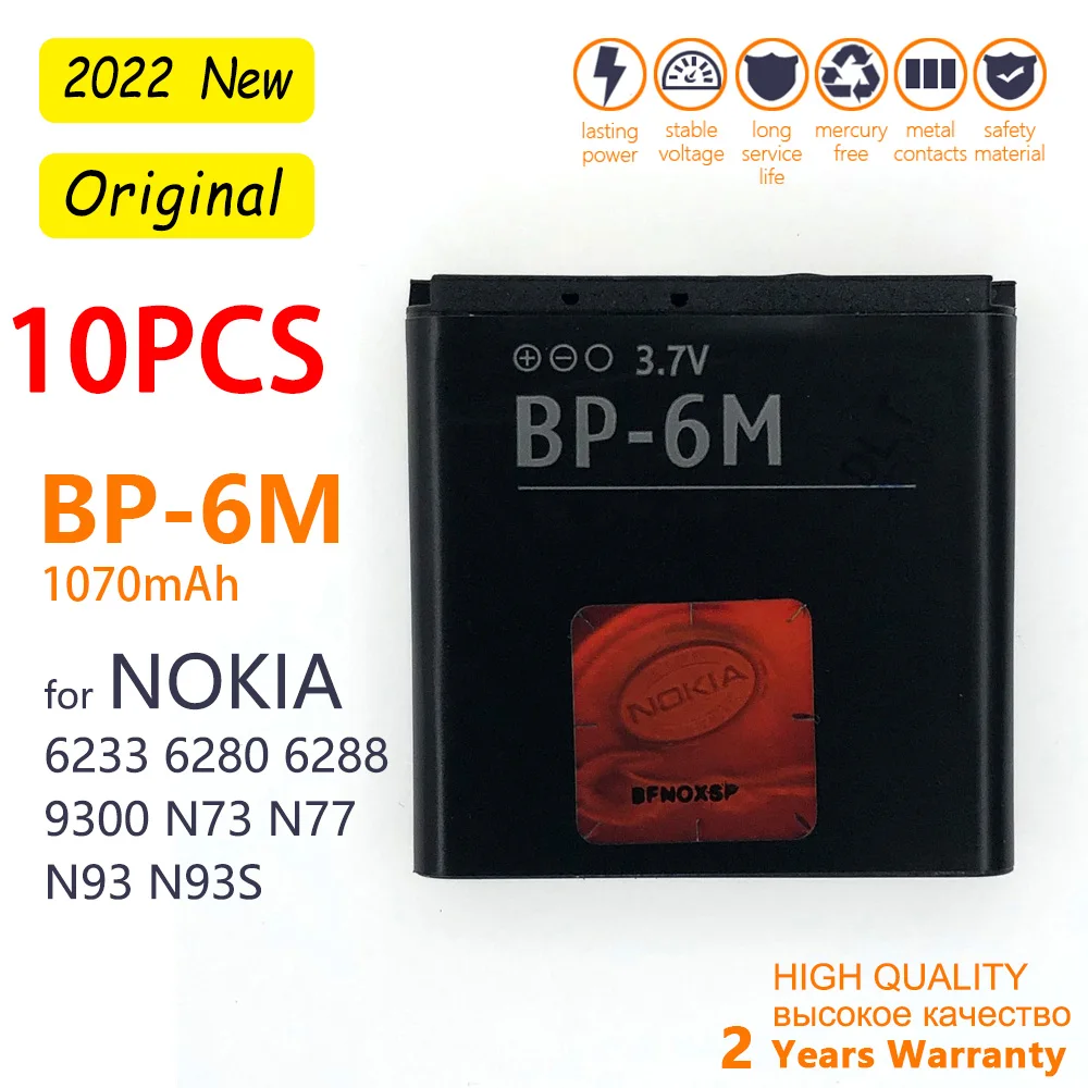 10Pcs All'Ingrosso Bp-6M Bp6M Bp 6M Batteria Del Telefono Cellulare Li-Ion Per Nokia N77 N93 N73 N93S 3250 6233 6234 6280 6288 9300 Cellulare Di Sosti