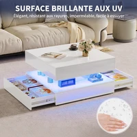 Table basse haute brillance avec LED, table de salon rectangulaire moderne avec 2 tiroirs, table à café avec rangement, coffee table pour salonn, chambre à coucher, blanc/noir 7
