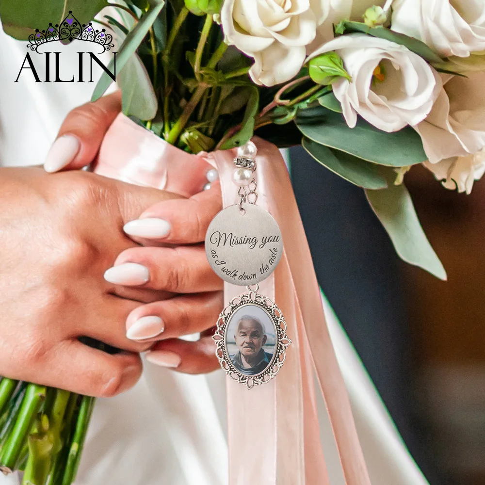 AILIN Dropshipping Customized Bridal Bouquet Photo Charm Memorial Stainless Steel Charms Wedding Keepsake Bouquets Jewelry Gifts stainless steel charms organizer bars holder pandora beads storage box 4 metal rods bracelet accessories trollbeads display case