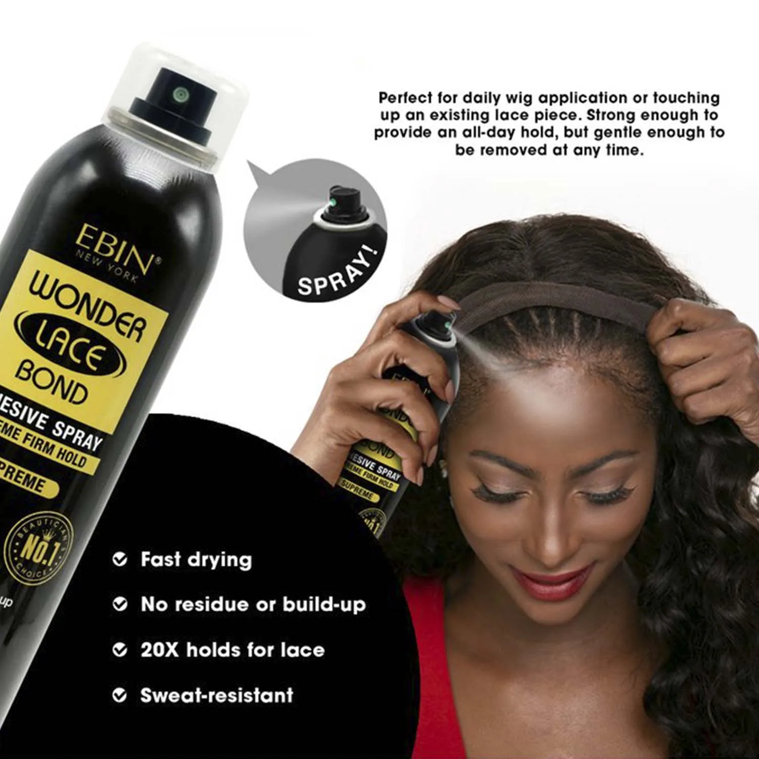 Ebin New York Wonder Lace Bond Adhesive Melting Spray Extreme Firm Hold Supreme - Maximum Hold, Perfect for Daily Use 4
