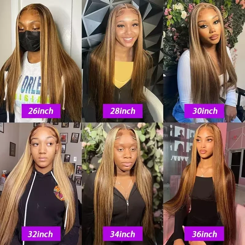 Highlight Front Wigs Human Hair Pre Plucked Hairline P4/27 5x5 Glueless Lace Straight Wig Human Hair Wigs For Women 250 Density