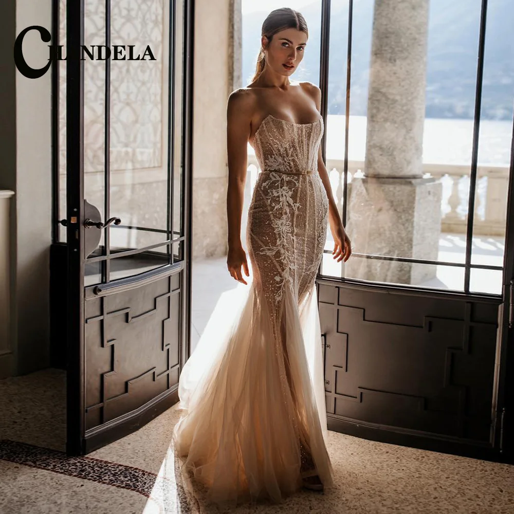 

CHANDELA Modern Glitter Wedding Dresses Strapless Mermaid Backless Bridal Gown Vestido De Casamento Customised For Women