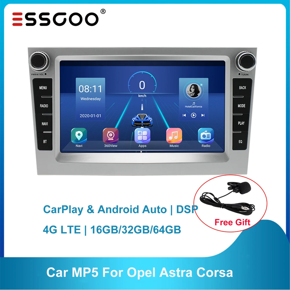 Essgoo 7 -дюймовый автомобильный радио 2 Din Carplay Android Auto DSP 4G LTE 64GB MP5 Multimedia Player Bluetooth RDS FM