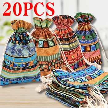 20Pcs Colorful Egyptian Pattern Drawstring Bag - High-Quality Jewelry Gift Storage Pouch for Weddings, Christmas, Halloween