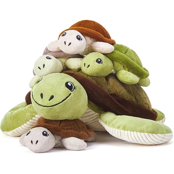 IKASA Mommy Sea Turtle Stuffed Animal Mom and Baby Plush Toy, Cute 15" Soft Small Mama Family Set with Little Babies 1