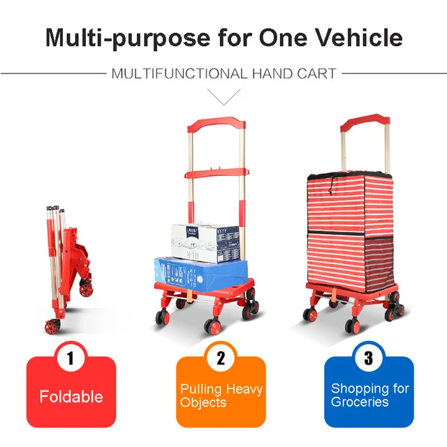 Összecsukható Poggyász Hordozható Kocsikezelés Húzza A Rakomány Pótkocsit 10 Kerekes Otthoni Élelmiszerbolt Kocsi Könnyű Kis Bevásárló Kosár - Image 3
