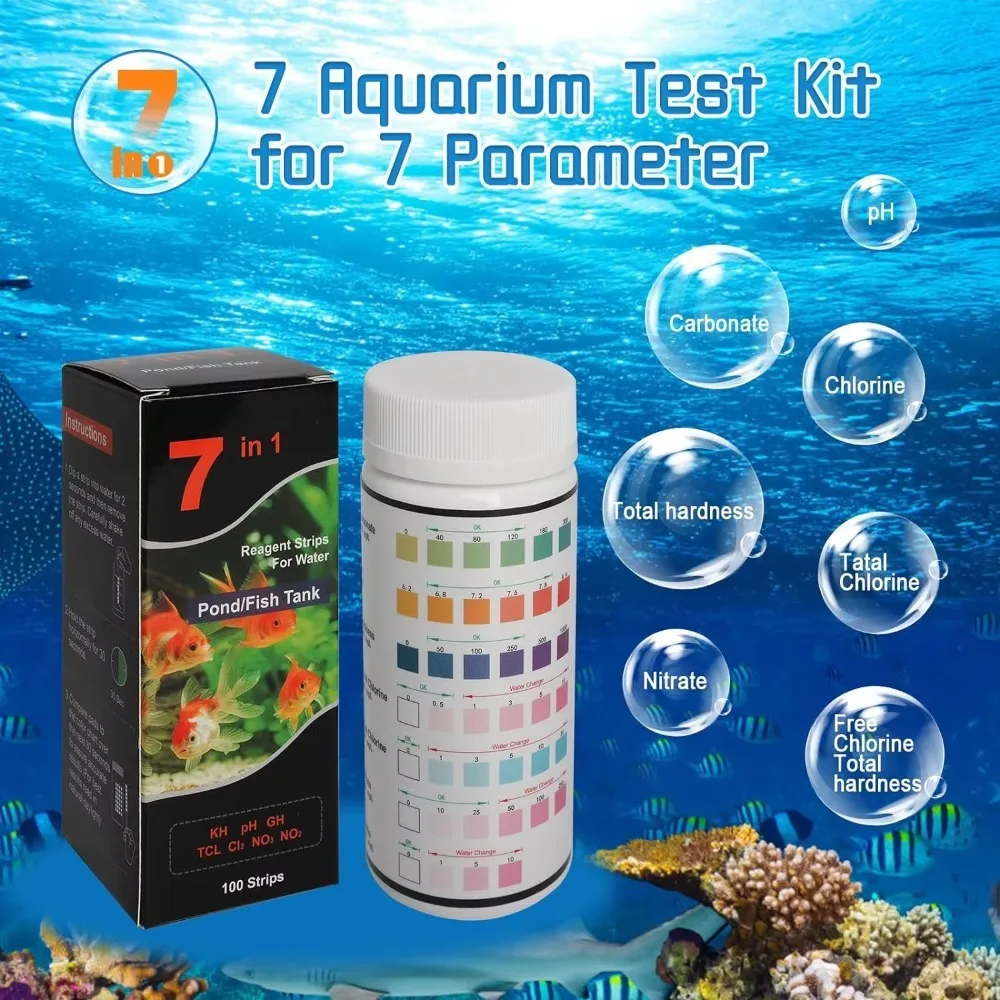 Aquarium Test Strip 7in1/16in1 Water Quality Fish Tank Test Strip Kit Freshwater Saltwater Aquarium Water pH Strips 100pcs