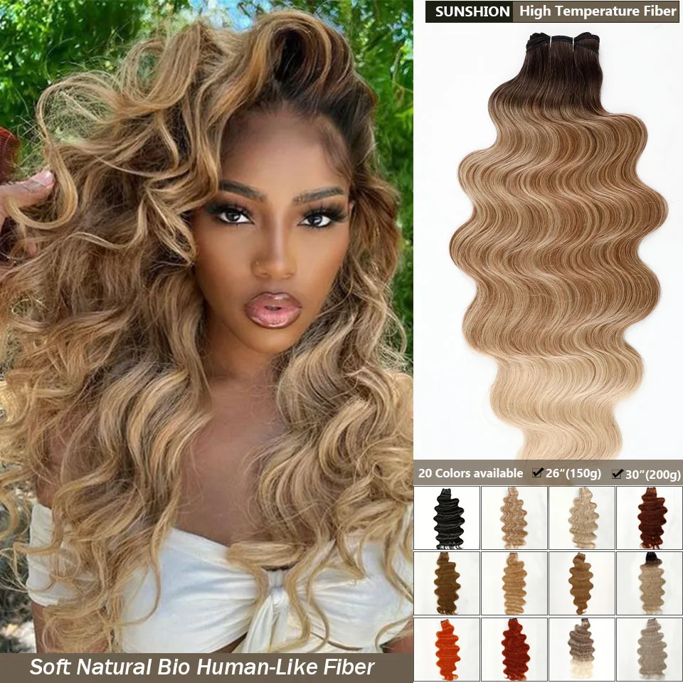 

Ombre Bio Body Wave Hair Weave Bundles Synthetic Heat Resistant Fiber Hair Extensions Soft Natural Human-Like Hair Extension
