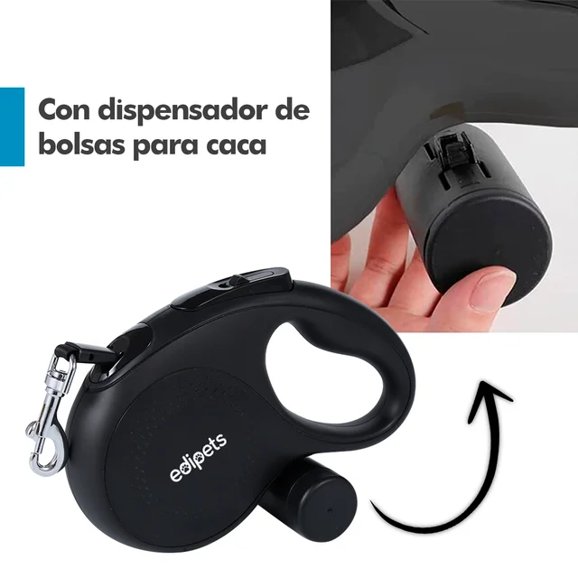 Correa Perro Extensible, Retráctil con Porta Bolsas, de 3, 5 y 8 Metros,  Cinta Flexible para Adiestramiento y Paseo, Negro, Edipets - AliExpress