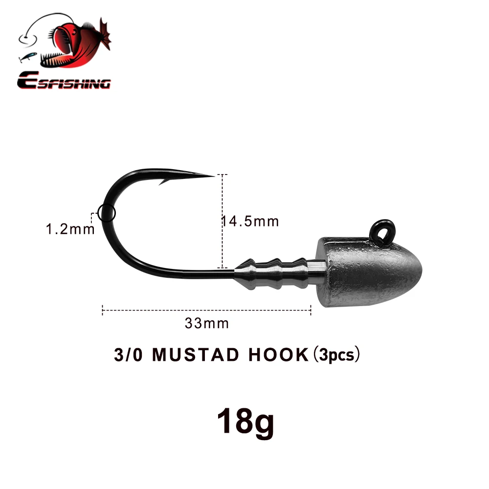 ESFISHING Bullet Jig head 5pcs 2.5g 3.5g 5g 7g 10g 3pcs 18g  Screw Head Mustad Hook for Soft Lures Fishing Tackle Free shipping