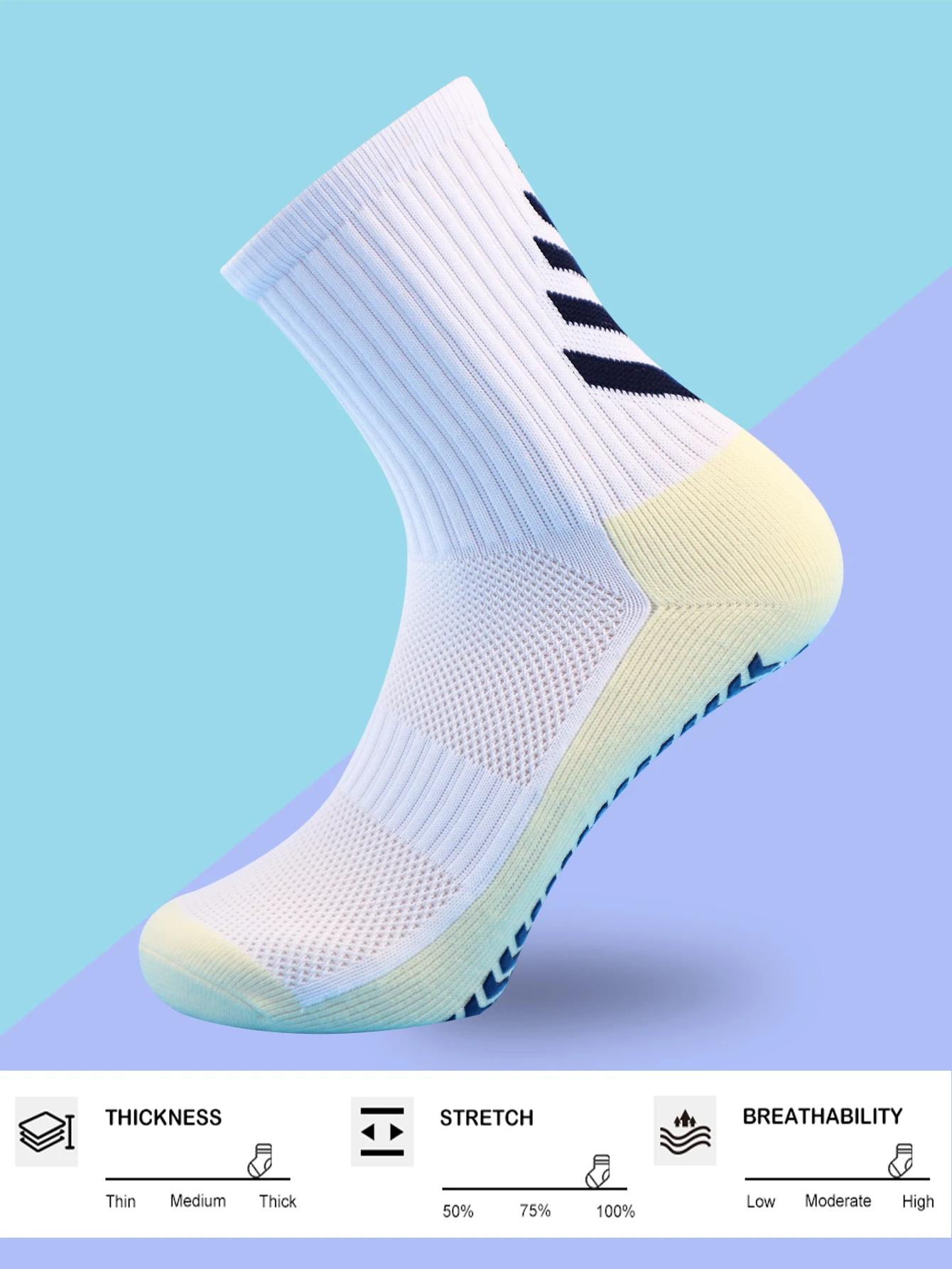Football Socks 1 Pair Men's Grip Non Slip Athletic Cushion Pads for Football/Basketball/Hockey