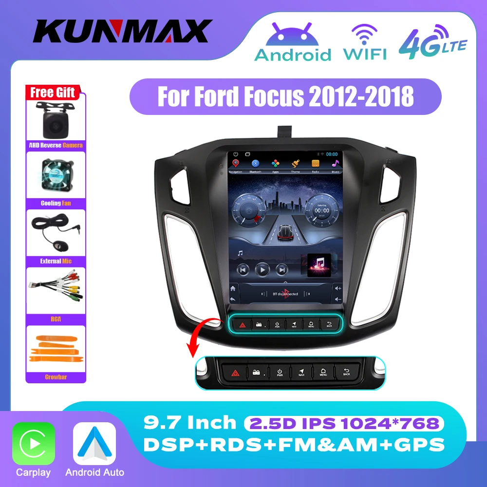 Autoradio Android Per Ford Focus 2012-2018 Stereo Carplay Tesla Style 2 Din Car Multimedia Video Player Dvd Navigazione Gps