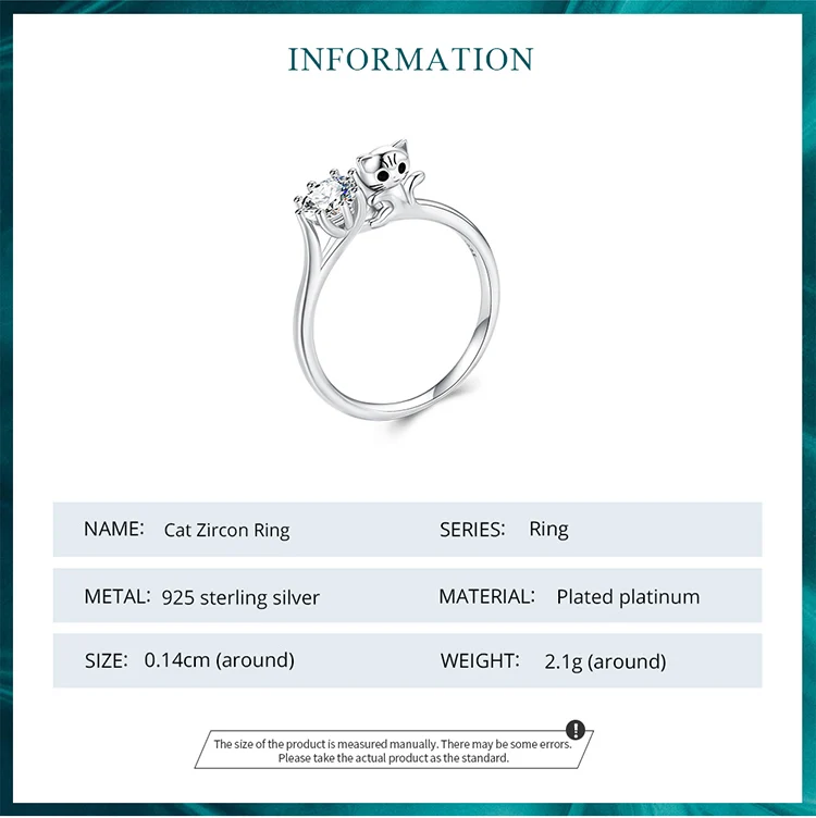 Sterling Silver Cute Cat Zircon Rings Plated Platinum For Women Fashion Ring Fine - PeticaDeals