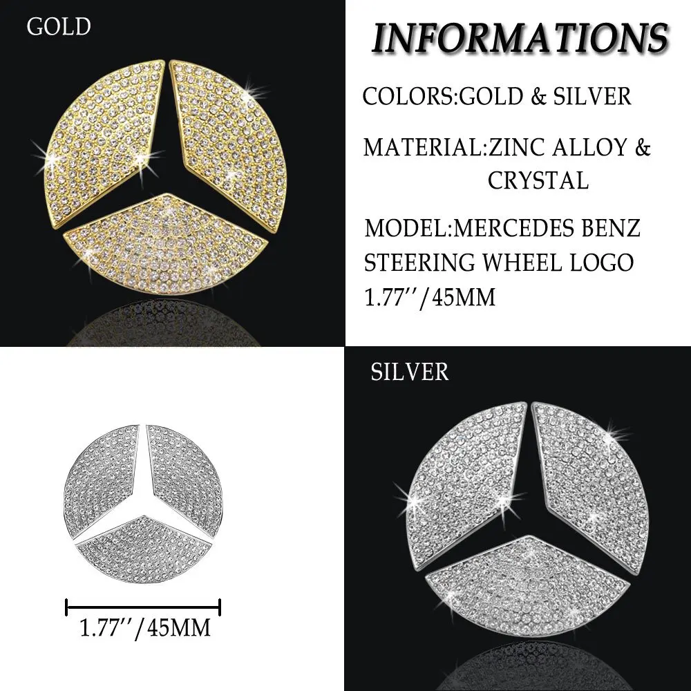 for Mercedes Benz Bling Accessories Steering Wheel Emblem Logo W205 W212  W213 C117 C E S CLA GLA GLK Class AMG Decals Stickers - AliExpress