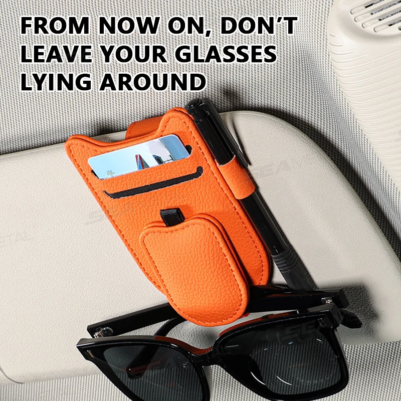 SEAMETAL Car Sun Visor Glasses Holder Magnetic Eyeglasses Hanger Clip Luxury Leatherette Car Sunglasses Holder Mount Universal BEST SELLERS