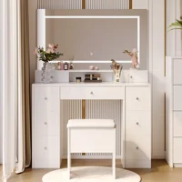 Туалетный столик Anajqaqia с трехцветной сенсорной лампочкой, светодиодной подсветкой, зеркалом и ящиками, белый — изображение 3