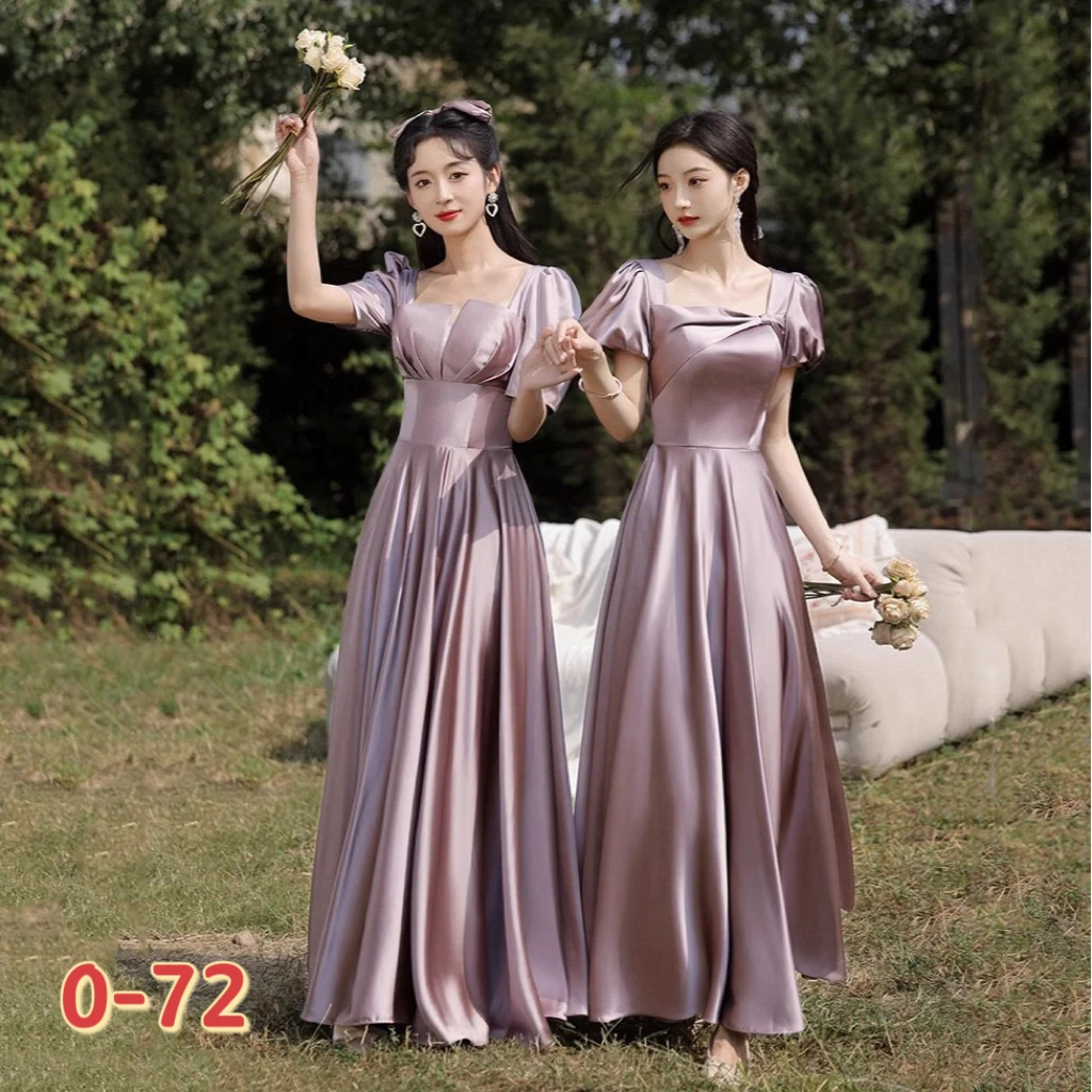 

Bridesmaid dress new style satin smoke gray purple French fashion